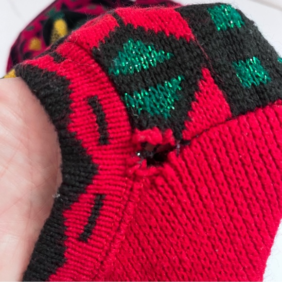 Vintage Teddy Bear Knit Holiday Sweater Red Black Metallic - Picture 7 of 8